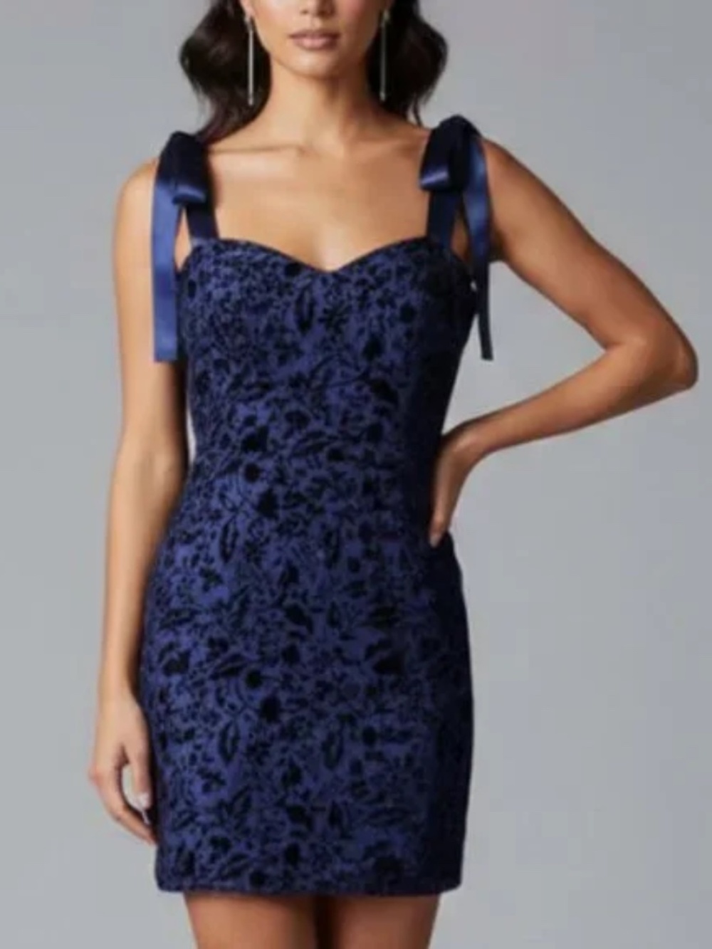 NWT House of Harlow 1960 Damask Tie Shoulder Velvet Mini Dress Navy Size XS